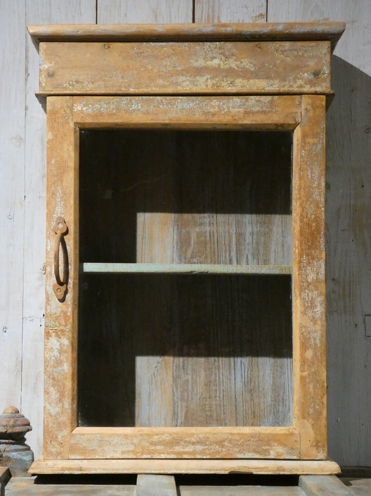 Petite vitrine en teck, ancienne, patine originale, Rajasthan, Inde