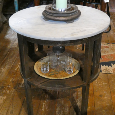 Table d'appoint Art-Déco en teck et plateau marbre Java Indonésie