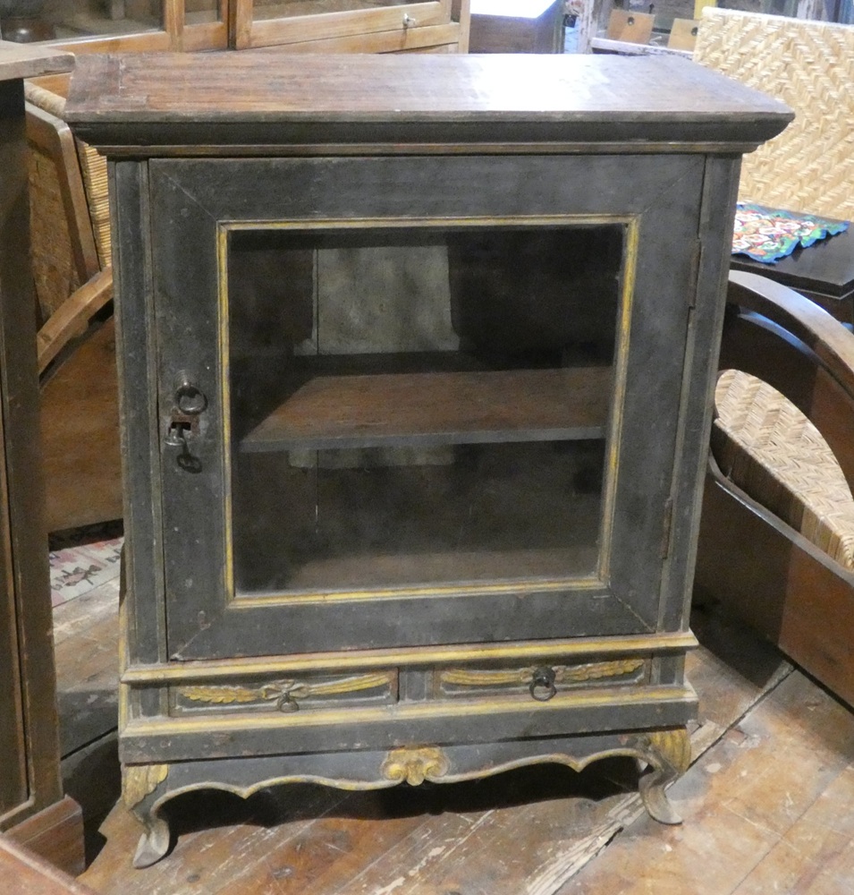 Bahut vitré en teck, ancien, patine d'origine, Java, Indonésie.